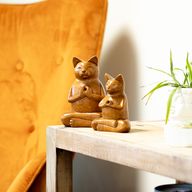 Porte-encens en bois sculpté - Chat de yoga, grand modèle