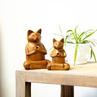 Porte-encens en bois sculpté - Chat de yoga, grand modèle