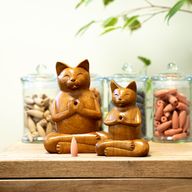 Porte-encens en bois sculpté - Chat de yoga, grand modèle