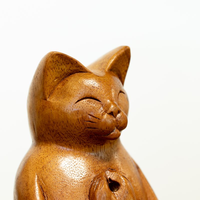 Porte-encens en bois sculpté - Chat de yoga, grand modèle