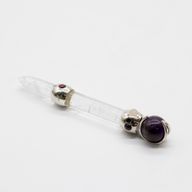 Baguette prismale céleste - Sphère cristalline mobile en améthyste sur tige de quartz - 12 cm
