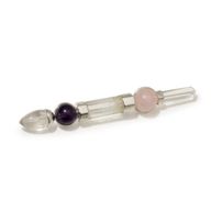 Bâton Axis of Grace - Boules d'améthyste et de quartz rose, tige en quartz - 12 cm