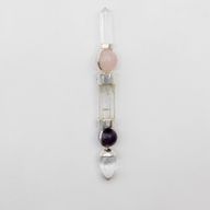 Bâton Axis of Grace - Boules d'améthyste et de quartz rose, tige en quartz - 12 cm