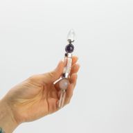 Bâton Axis of Grace - Boules d'améthyste et de quartz rose, tige en quartz - 12 cm