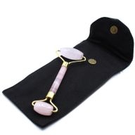 Rouleau facial en pierre gemme - quartz rose avec pochette