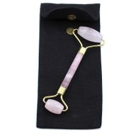 Rouleau facial en pierre gemme - quartz rose avec pochette