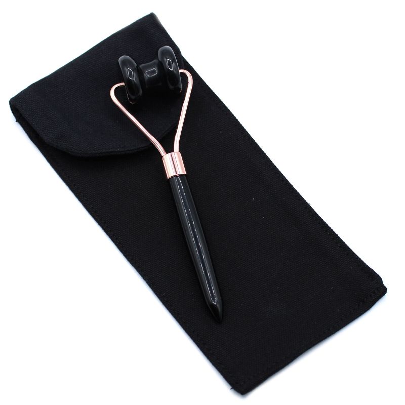 Rouleau pour la ligne de la mâchoire en pierre gemme - Obsidienne noire avec pochette