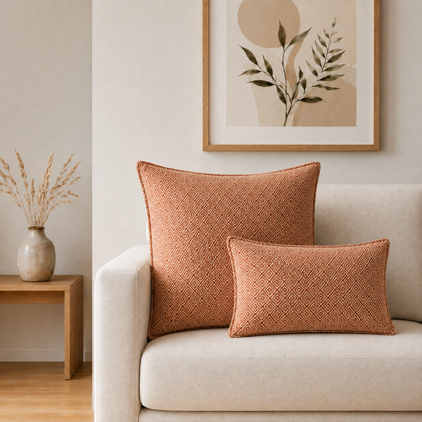 Housse de coussin classique - Carrés bourgogne - 30 × 50 cm - Style bois