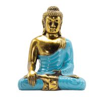 Bouddha bleu sarcelle et doré - Très grand 30 cm - Toucher de la Terre (Éveil)