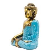 Bouddha bleu sarcelle et doré - Très grand 30 cm - Toucher de la Terre (Éveil)