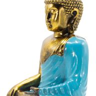 Bouddha bleu sarcelle et doré - Très grand 30 cm - Toucher de la Terre (Éveil)
