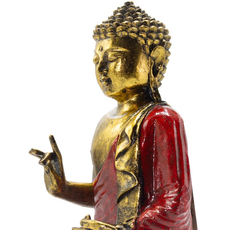 Bouddha rouge et doré - Très grand 30 cm - Mudra d'Abhaya (Sans peur)