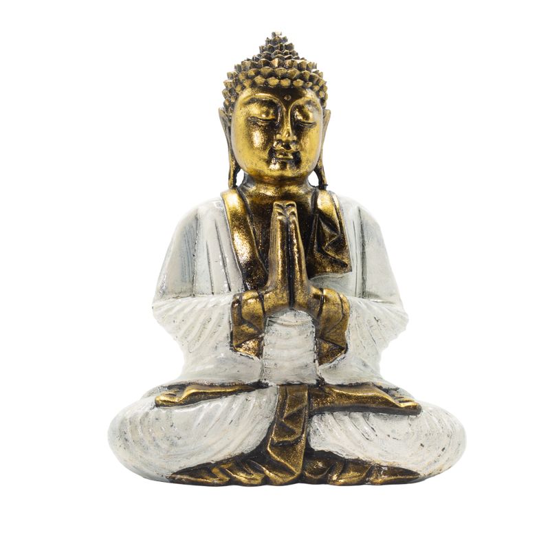 Bouddha blanc et doré - Très grand 30 cm - Namaste (Bienvenue)
