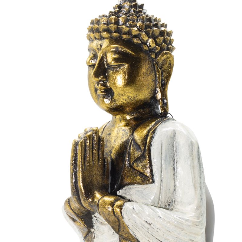 Bouddha blanc et doré - Très grand 30 cm - Namaste (Bienvenue)