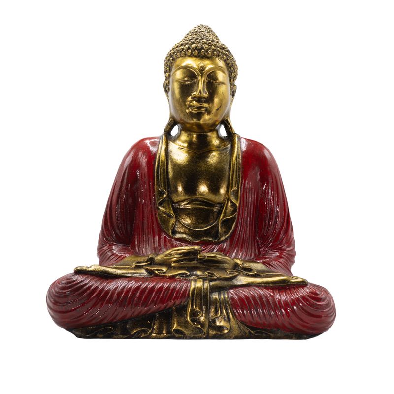 Bouddha rouge et doré - Très grand 40 cm - Duyana Mudra (Méditation)