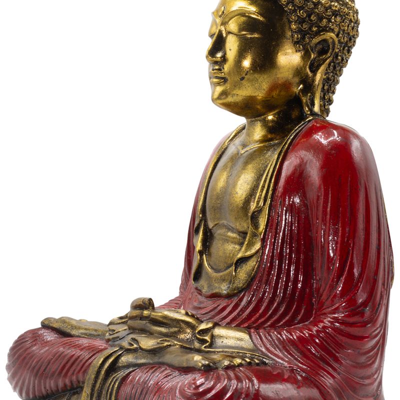 Bouddha rouge et doré - Très grand 40 cm - Duyana Mudra (Méditation)