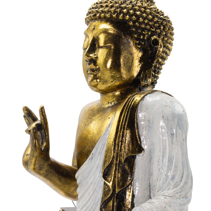 Bouddha blanc et doré - Très grand format 40 cm - Mudra Abhaya (Sans Peur)
