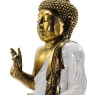 Bouddha blanc et doré - Très grand format 40 cm - Mudra Abhaya (Sans Peur)
