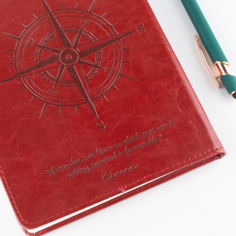 Carnet d'intentions - Écran LCD effaçable - Effet cuir rouge - Feuille de laiton - 80 feuilles