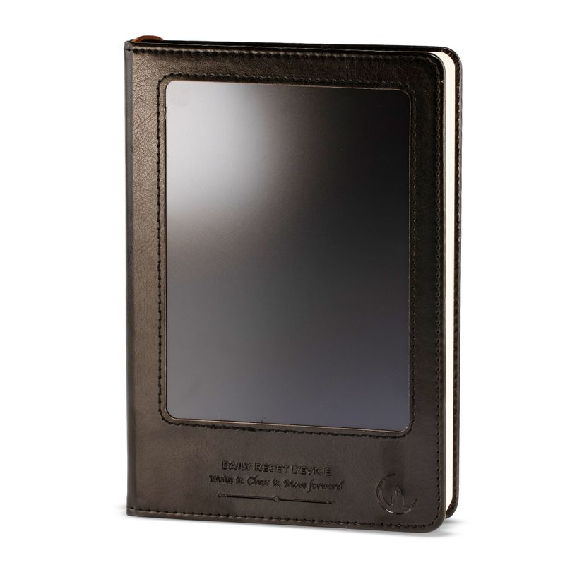 Cahier d'intention - Écran LCD effaçable - Effet cuir noir - Feuille de laiton - 80 feuilles
