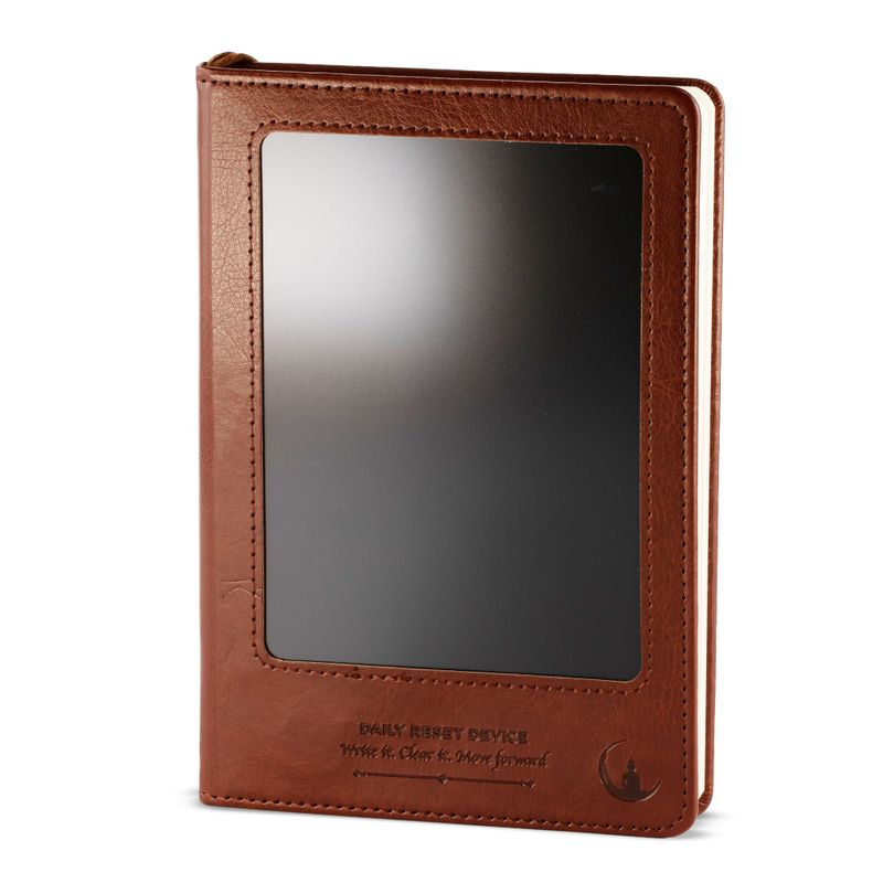 Cahier d'intention - Écran LCD à essuyer - Effet cuir marron - Feuille de laiton - 80 feuilles