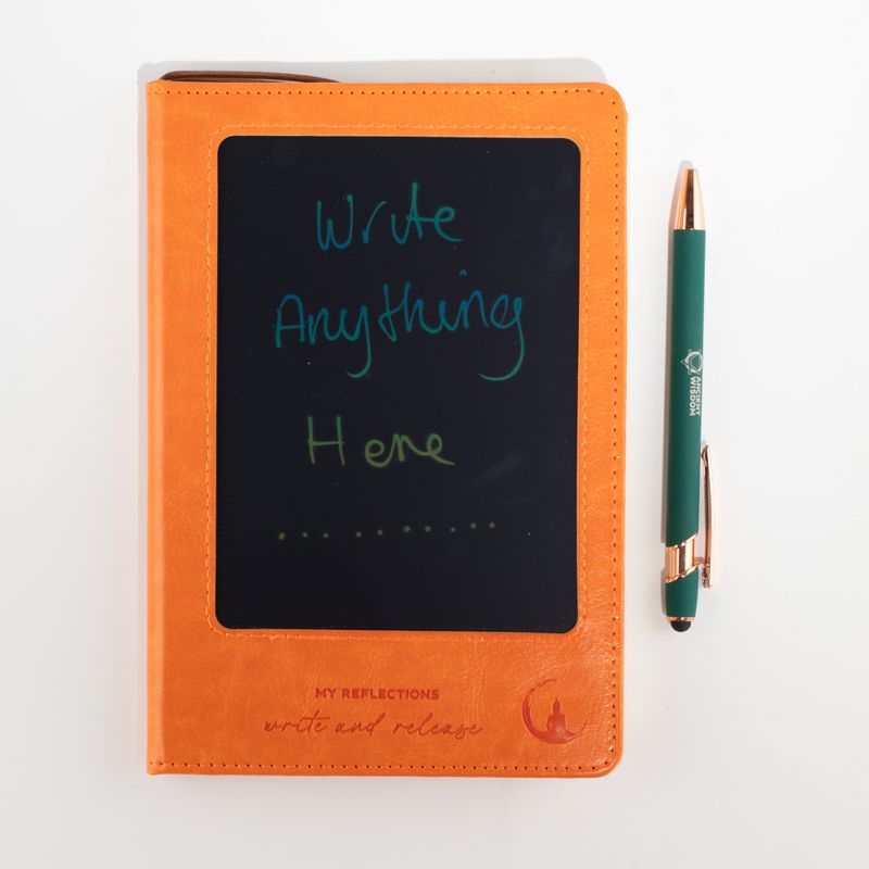 Cahier d'intention - Écran LCD effaçable - Effet cuir orange - Feuille de laiton - 80 feuilles