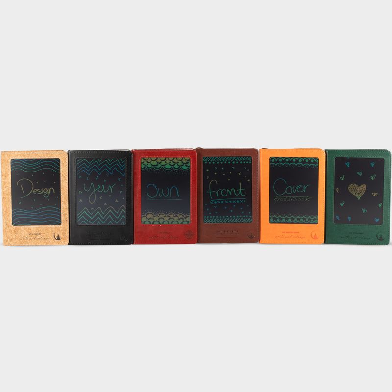 Cahier d'intention - Écran LCD effaçable - Effet cuir orange - Feuille de laiton - 80 feuilles