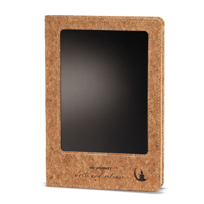 Cahier d'intention - Écran LCD effaçable - Effet cuir liège - Feuille de laiton - 80 feuilles