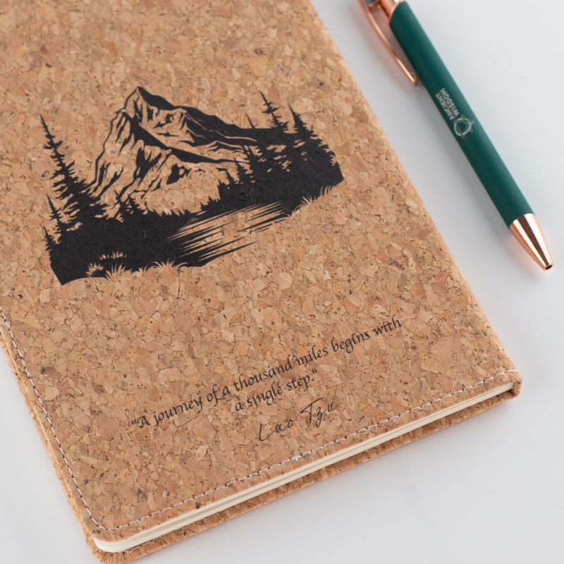 Cahier d'intention - Écran LCD effaçable - Effet cuir liège - Feuille de laiton - 80 feuilles