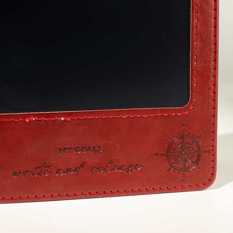 Cahier d'intentions A5 - Écran LCD effaçable - Effet cuir rouge - 80 feuilles