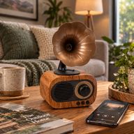 Haut-parleur mini gramophone rétro - Bluetooth et radio FM - 5 W x 1