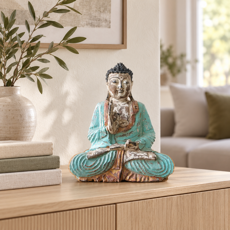 Statue de Bouddha sculptée à la main - Vintage, en parfait état - 30 cm - Transmission de l'enseignement