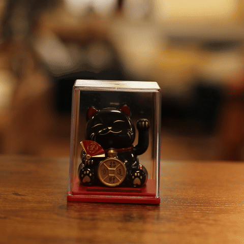 Mini chat porte-monnaie alimenté par énergie solaire dans une boîte - Noir
