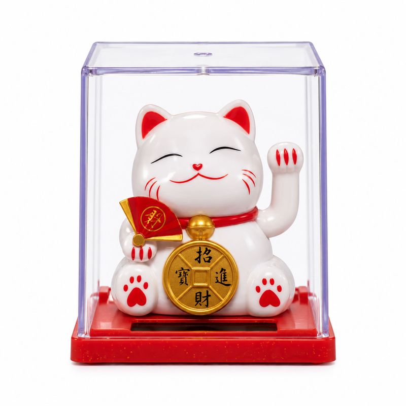 Mini chat porte-bonheur solaire dans une boîte - Blanc
