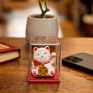 Mini chat porte-bonheur solaire dans une boîte - Blanc