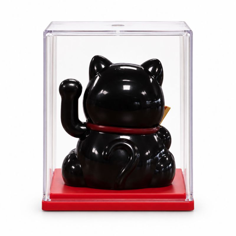 Mini chat porte-monnaie alimenté par énergie solaire dans une boîte - Noir