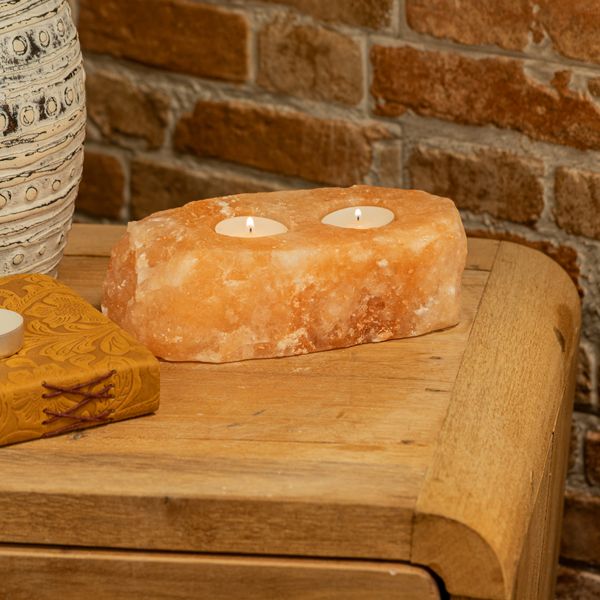Bougeoirs en cristal de Sel de l’Himalaya Brut - 2 Bougies