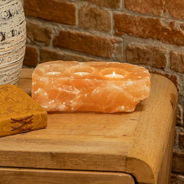 Bougeoirs en cristal de Sel de l’Himalaya Brut - 3 Bougies