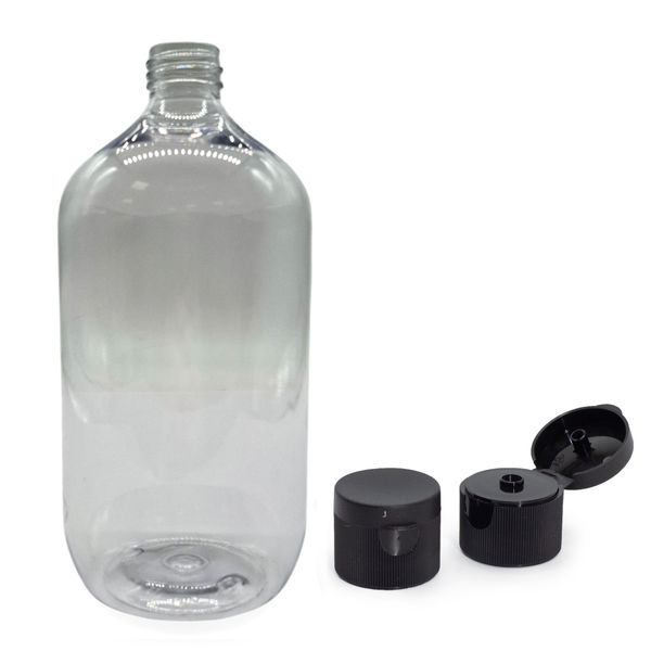 Bouteille Boston en Plastique Transparent de 1000 ml avec Bouchon Basculant de 28 mm