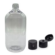 Flacon Boston en plastique transparent 1000 ml avec bouchon à clapet 28 mm