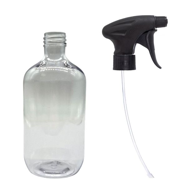 Bouteille Boston en Plastique Transparent de 500 ml avec Pulvérisateur de 28 mm