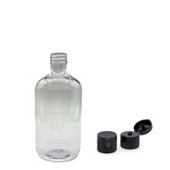 Flacon Boston en plastique transparent 250 ml avec bouchon à clapet 28 mm