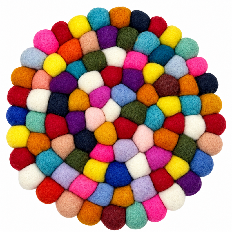 Set de table rond en boules de feutre - 20 cm multicolore