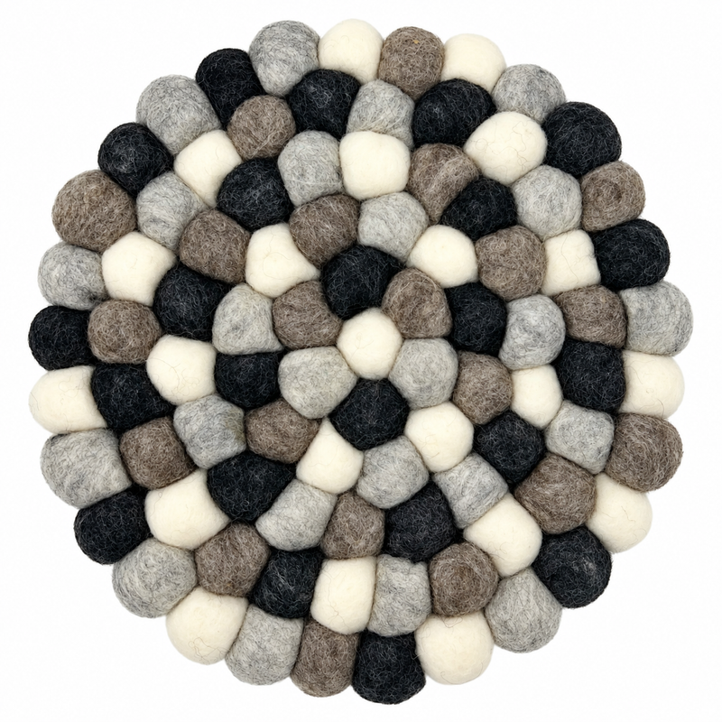 Set de table rond en boules de feutre - 20 cm couleur gris multicolore