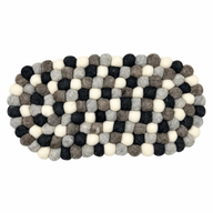 Tapis central ovale en boules de feutre - 38x18cm couleur gris multi