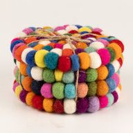 Sous-verres ronds en boules de feutre - 10 cm multicolore (lot de 4)