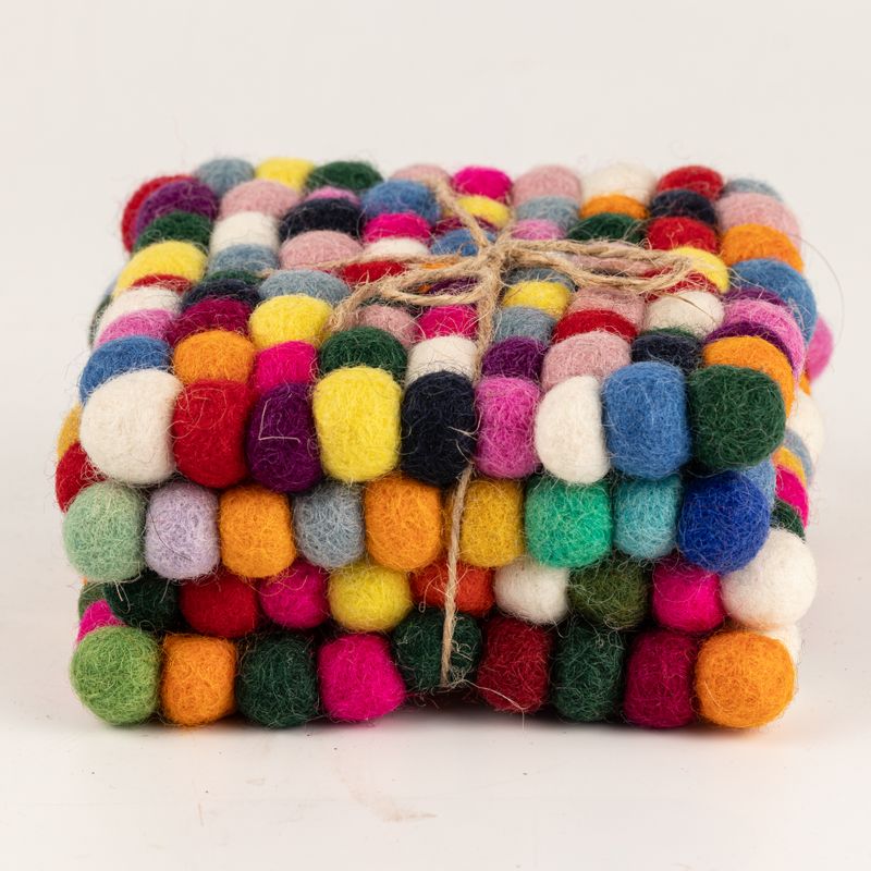 Sous-verres carrés en boules de feutre - 10 cm couleur gris multi (lot de 4)