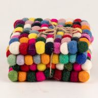 Sous-verres carrés en boules de feutre - 10 cm couleur gris multi (lot de 4)
