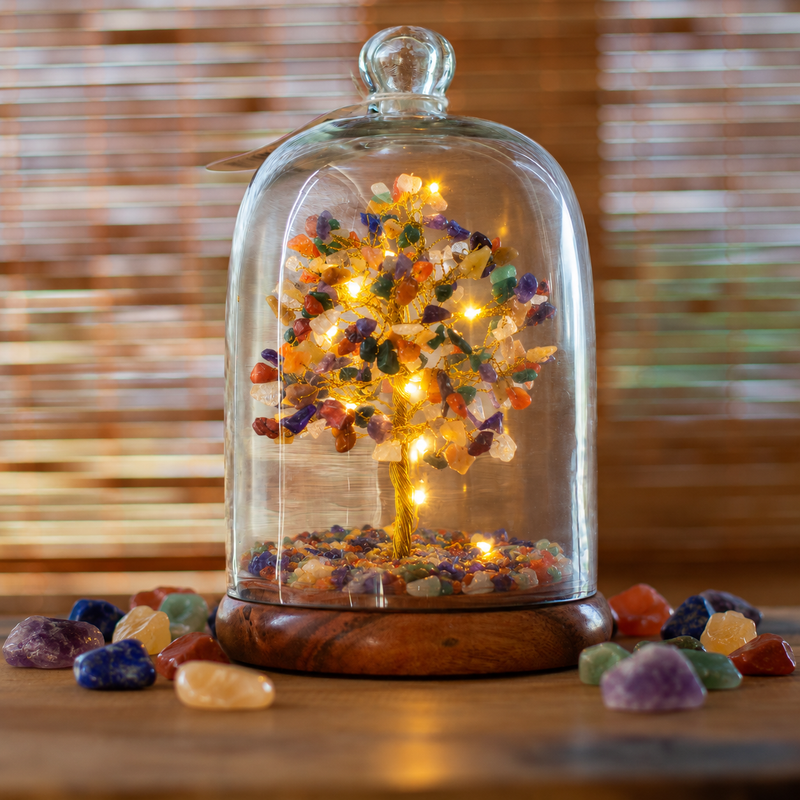 Jardin sous dôme en pierres naturelles – 7 Chakras & lumières LED – 200 éclats de pierres