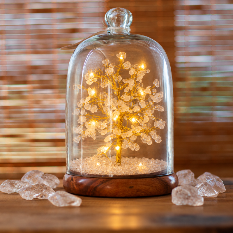 Dôme de jardin en pierres naturelles - Cristal de roche et lumières LED - 200 éclats de pierre